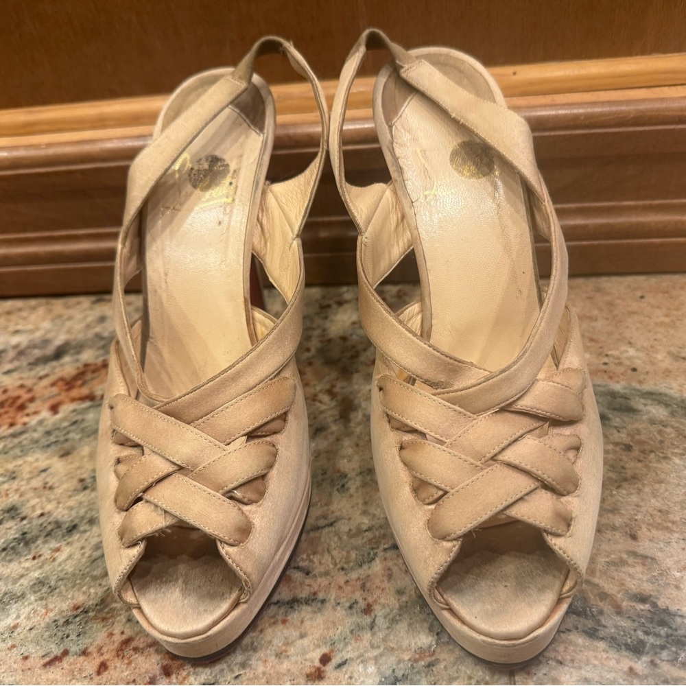 Christian Louboutin Cream Heels with Crisscross Straps
